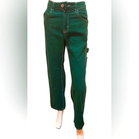 Bershka Straight Leg Cargo Women Jeans Dark Forest Size 00 - Picture 1 of 10